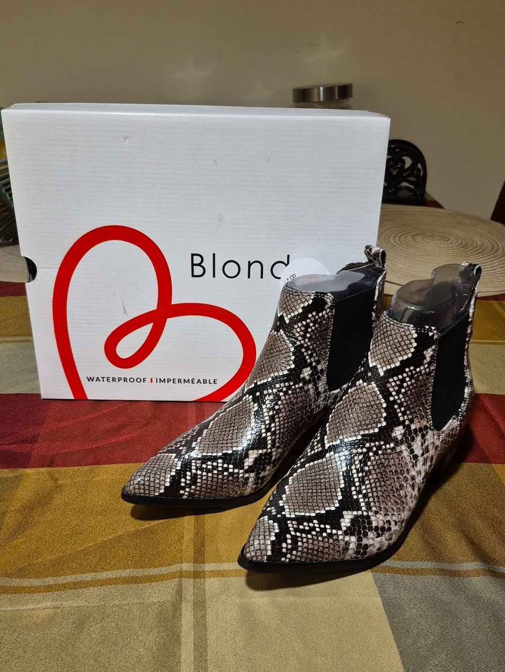 Blondo Snake Print Chelsea Booties in Black and Tan